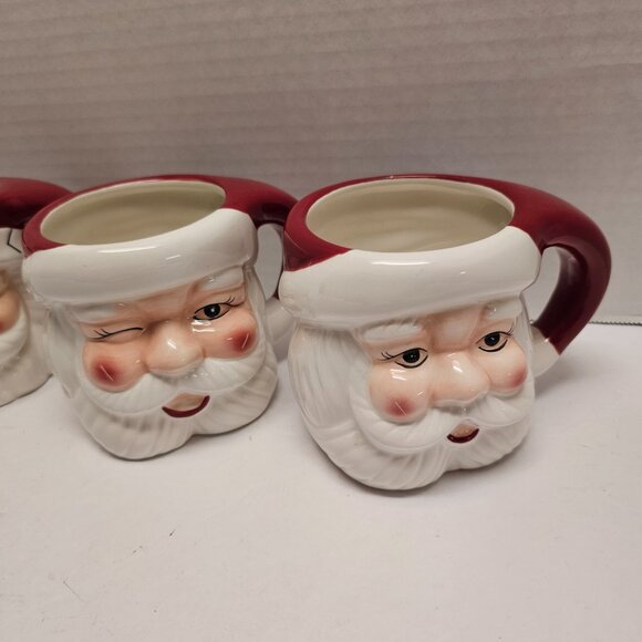 4 Pottery Barn Santa Claus Handcrafted Ceramic Mug Set Different Face Designs - Picture 4 of 15